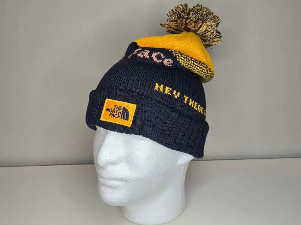 The North Face Heritage Ski Tuke Beanie Navy Yellow Pom Pom Hat